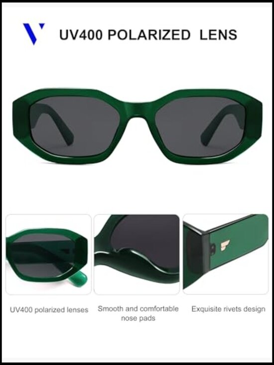 Polarized Hexagon Sunglasses Retro 90s Rectangle Square Frame UV400 Unisex main image 7